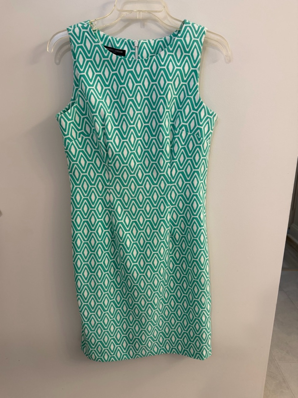 Mario Serrani mid length dress. Size 4. Green and white
